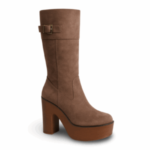Botas en Gamuza Khaki con Taco Medio y Plataforma 2203KH