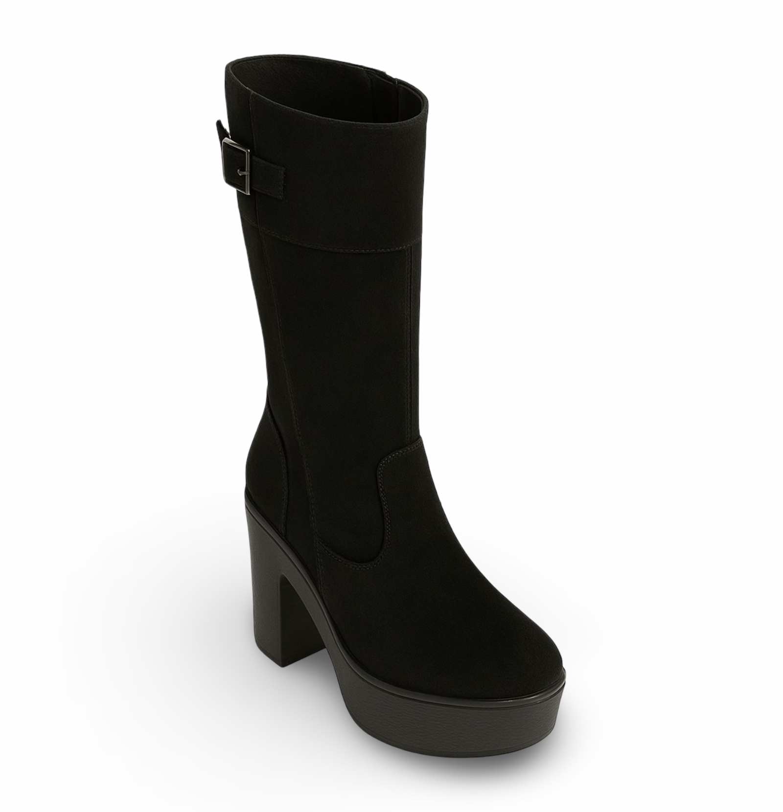 Botas en Gamuza Negra con Taco Medio y Plataforma 2203NG