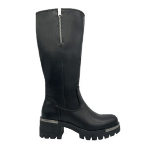 Botas Altas en Eco Cuero Negro con Apliques Metálicos Mujer DA10017-26NG