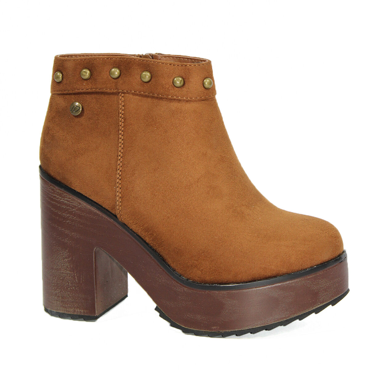 Botines Camel con Plataforma y Taco + Apliques Bronce Y19-13CM