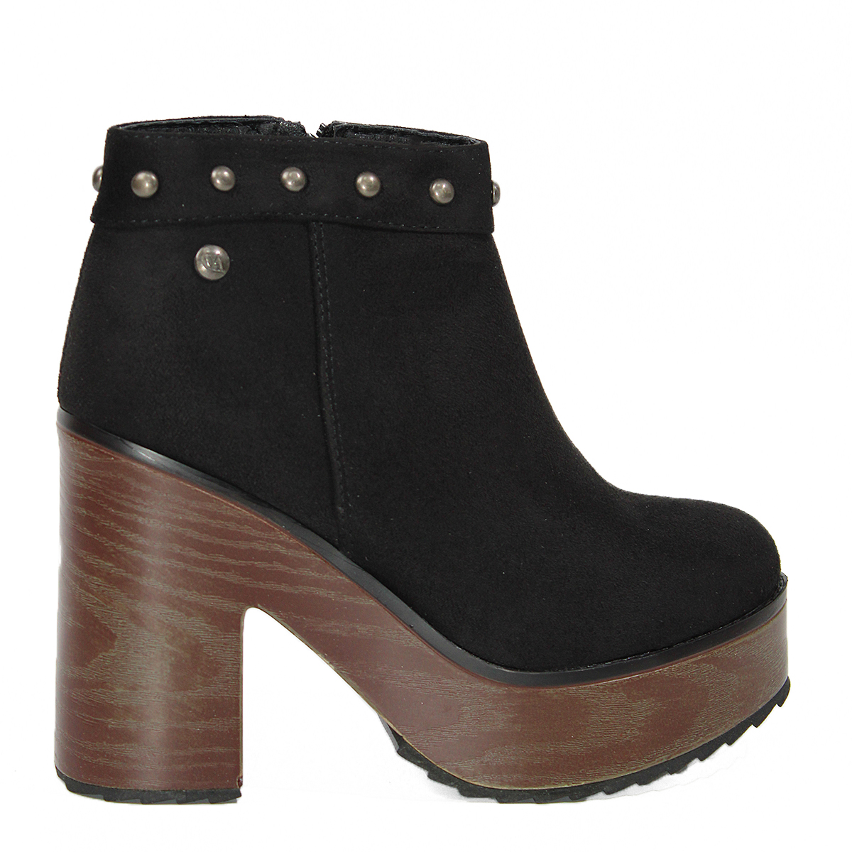 Botines Negro con Plataforma y Taco + Apliques Bronce Y19-13NG