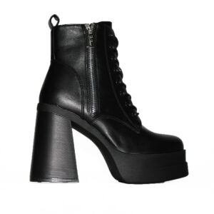 Botines en Eco Cuero Negro con Taco Alto Cordones Mujer 2396NG