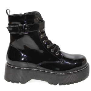 Botines Estilo Dr. Martens en Charol Negro con Hebilla Alta Mujer 2903ANG