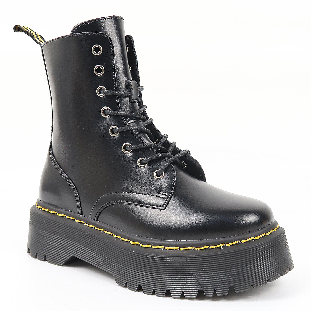 Botines Estilo Dr Martens Eco Cuero Negro con Plataforma N03NG