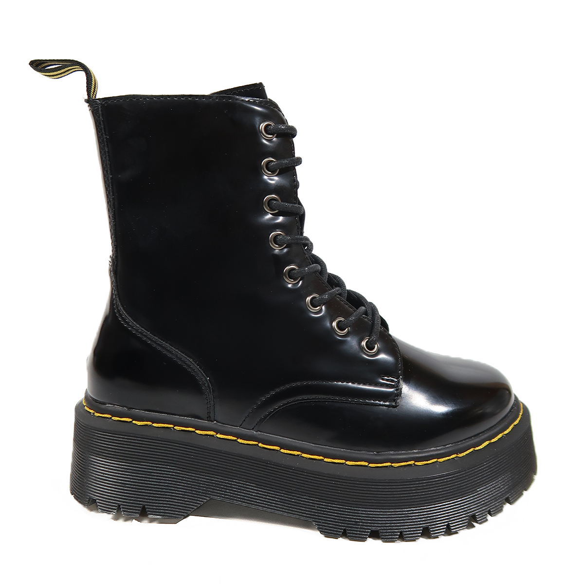 Botines Estilo Dr. Martens Charol Negro con Plataforma S08ANG