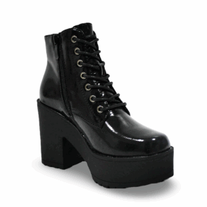 Botines Negros en Charol con Taco y Cordones Mujer 22-16ANG