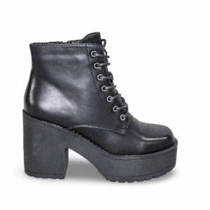 Botines Negros en Eco Cuero con Taco y Cordones Mujer 22-16NG