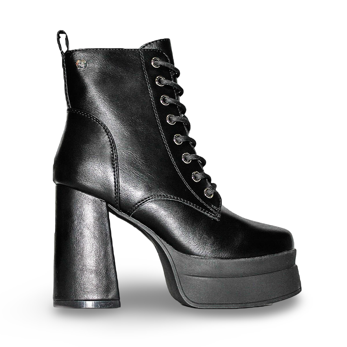Botines Negros de Taco Alto y Plataforma con Cordones 2520NG