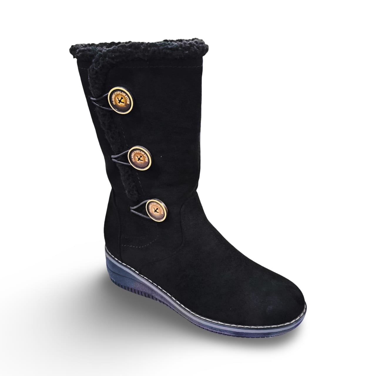 Botas Negras en Gamuza con Botones y Chiporro 2202NG